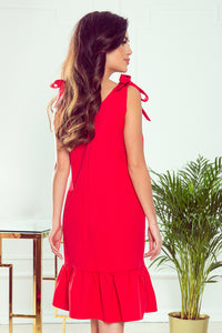 Numoco 306-1 ROSITA Dress with bows on the shoulders and frill - red
