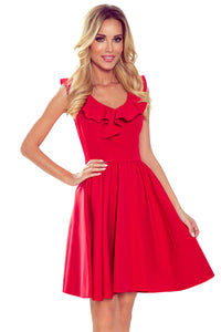 Numoco 307-1 POLA dress with frills on the neckline - red