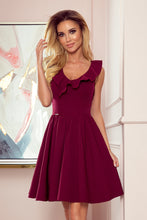 Load image into Gallery viewer, Numoco 307-3 POLA dress with frills on the neckline - Burgundy color