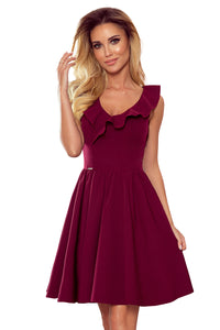 Numoco 307-3 POLA dress with frills on the neckline - Burgundy color