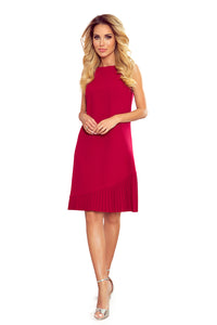 Numoco 308-2 KARINE - trapezoidal dress with asymmetrical pleat - red