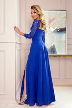 Cargar imagen en el visor de la galería, Numoco 309-2 AMBER elegant lace long dress with a neckline - Royal blue