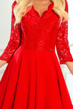 Cargar imagen en el visor de la galería, Numoco 309-3 AMBER elegant lace long dress with a neckline - red color