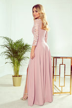 Cargar imagen en el visor de la galería, Numoco 309-4 AMBER elegant lace long dress with a neckline - dirty pink