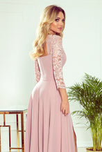 Cargar imagen en el visor de la galería, Numoco 309-4 AMBER elegant lace long dress with a neckline - dirty pink