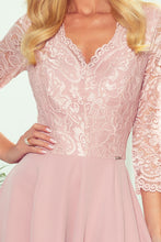 Cargar imagen en el visor de la galería, Numoco 309-4 AMBER elegant lace long dress with a neckline - dirty pink