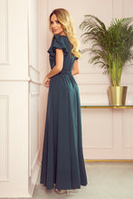 Load image into Gallery viewer, Numoco 310-1 LIDIA long dress with neckline and frills - green