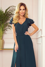 Load image into Gallery viewer, Numoco 310-1 LIDIA long dress with neckline and frills - green