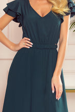 Load image into Gallery viewer, Numoco 310-1 LIDIA long dress with neckline and frills - green