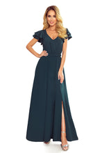 Load image into Gallery viewer, Numoco 310-1 LIDIA long dress with neckline and frills - green