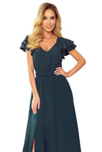 Load image into Gallery viewer, Numoco 310-1 LIDIA long dress with neckline and frills - green