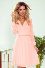 Cargar imagen en el visor de la galería, Numoco 313-2 ISABELLE Pleated dress with neckline and long sleeve - peach color