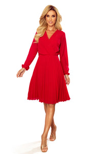 Numoco 313-5 ISABELLE Pleated dress with neckline and long sleeve - Red