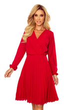 Load image into Gallery viewer, Numoco 313-5 ISABELLE Pleated dress with neckline and long sleeve - Red