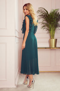 Numoco 315-1 EMILY Pleated dress with frills and neckline - green