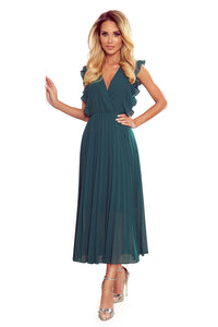 Numoco 315-1 EMILY Pleated dress with frills and neckline - green