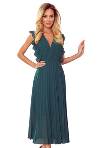 Numoco 315-1 EMILY Pleated dress with frills and neckline - green