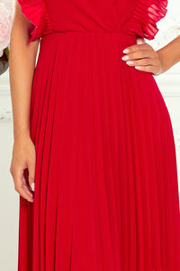 Numoco 315-3 EMILY Pleated dress with frills and neckline - red