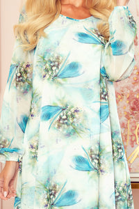 Numoco 319-1 HANNAH chiffon dress with a neckline at the back - blue dragonflies
