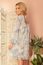 Load image into Gallery viewer, Numoco 319-2 HANNAH chiffon dress with a neckline at the back - beige and blue boho pattern
