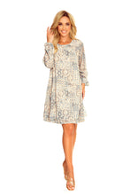 Load image into Gallery viewer, Numoco 319-2 HANNAH chiffon dress with a neckline at the back - beige and blue boho pattern