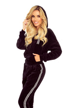 Charger l&#39;image dans la galerie, Numoco 324-1 ALLISON - velor tracksuit with stripes and a hood - black