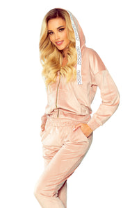 Numoco 325-1 JASMINE - velor tracksuit with stripes and a hood - powder pink