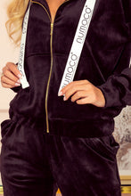 Charger l&#39;image dans la galerie, Numoco 325-2 JASMINE - velor tracksuit with stripes and a hood - black