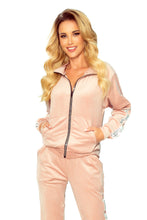 Charger l&#39;image dans la galerie, Numoco 326-1 Velor tracksuit with stripes and a decorative zipper - powder pink