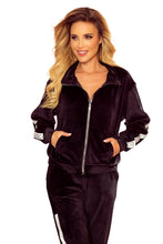 Charger l&#39;image dans la galerie, Numoco 326-2 Velor tracksuit with stripes and a decorative zipper - black