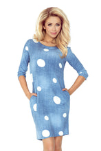 Load image into Gallery viewer, Jola - dress  with pockets - Jeans - white circles 40-11