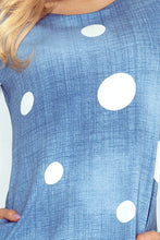 Load image into Gallery viewer, Jola - dress  with pockets - Jeans - white circles 40-11