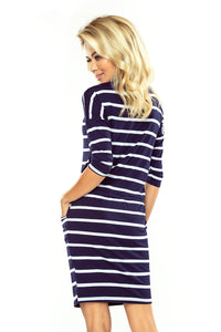 Sports dress with binding - navy blue stripes 44-16