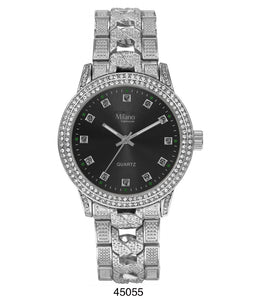 M Milano Expressions Silver Metal Band Watch with Silver Case and Black Dial