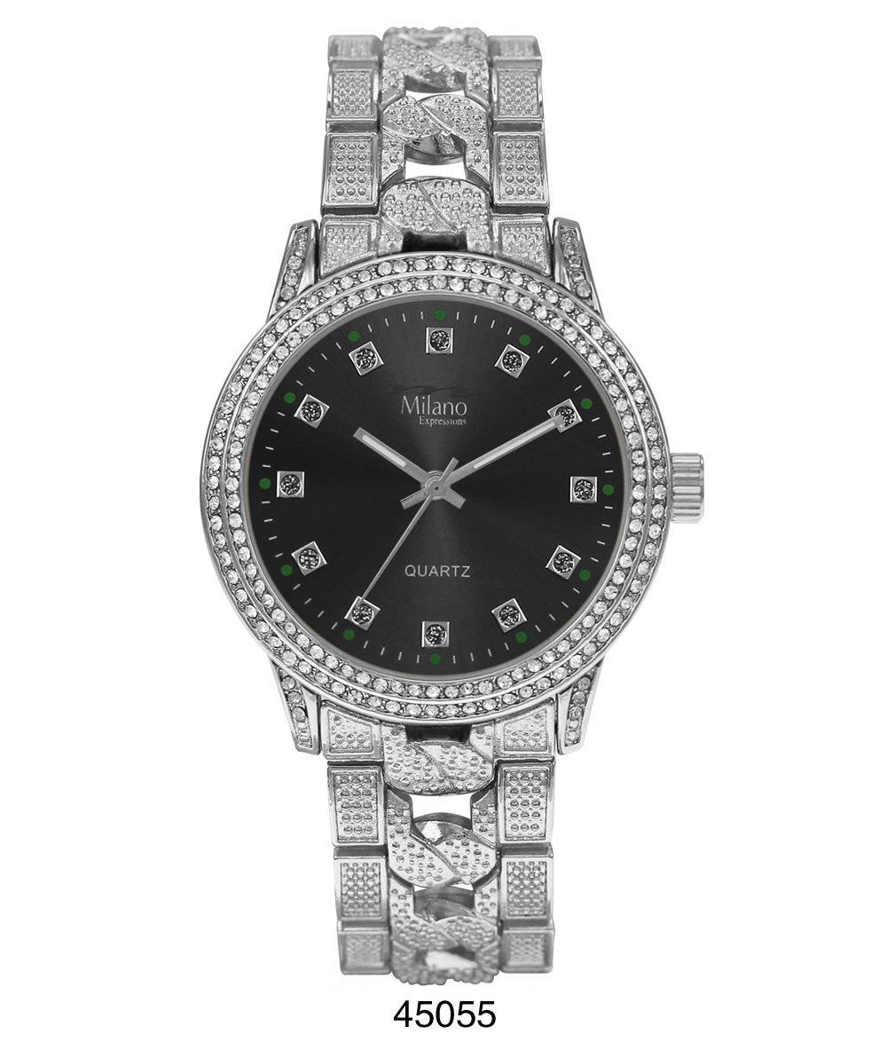 M Milano Expressions Silver Metal Band Watch with Silver Case and Black Dial