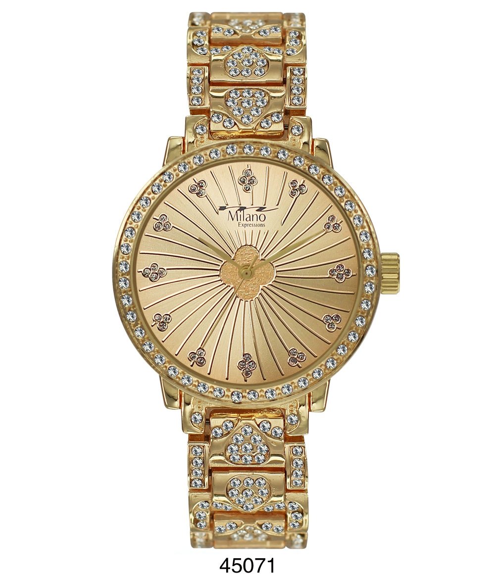 M Milano Expressions Gold Metal Band Watch with Gold Case and Gold Dial