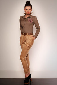 2623-1 Elegant trousers from wrinkling and pockets + belt - creme