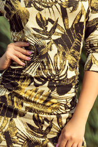 59-8 Pullover with ruffles - leaves + honey