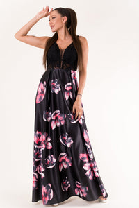 EVA & LOLA FLOWERS DRESS ROYAL BLACK 60006-2