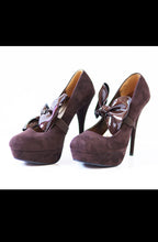 Load image into Gallery viewer, 2519-1 High-heeled pumps with bow on elastic band - Brown