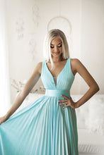 Load image into Gallery viewer, SENAT PLEATED  DRESS TURQUOISE 66002-2