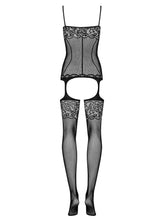 Cargar imagen en el visor de la galería, OBSESSIVE F204 BODYSTOCKING BLACK PATTERNED 50005-4