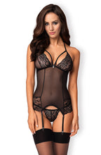 Load image into Gallery viewer, OBSESSIVE 838-COR-1 CORSET &amp; THONG BLACK 72035-1