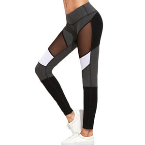 Women Fitness Leggings Black Casual Leggins Workout Pants Mesh Patchwork Leggings Mesh Insert Leggings