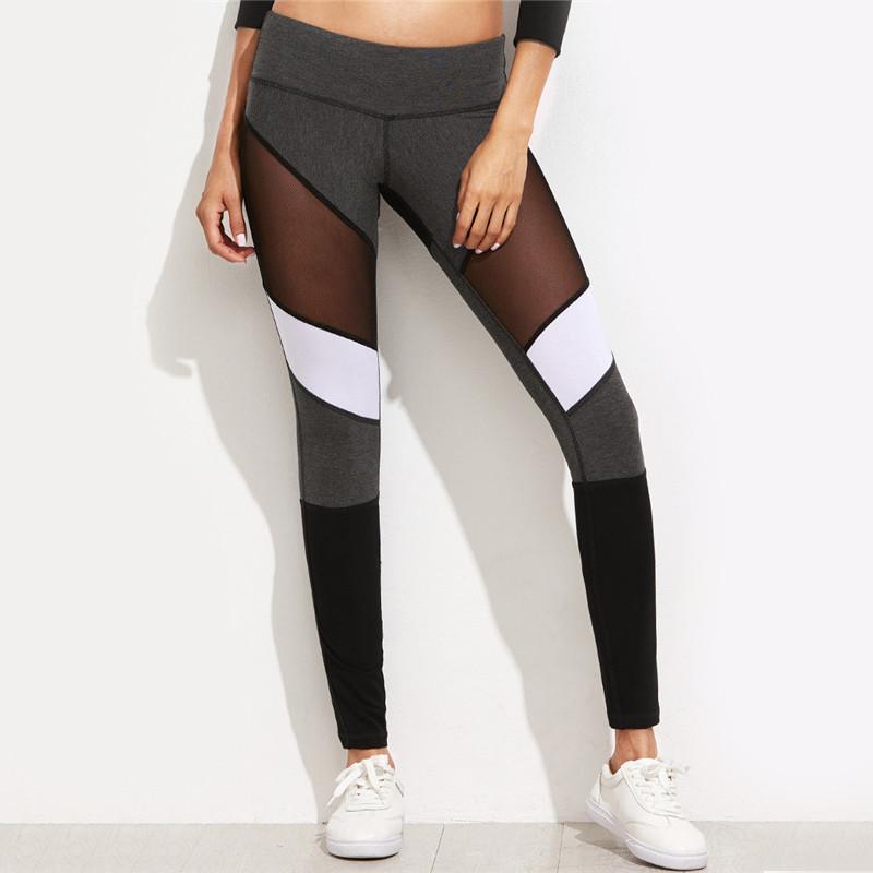 Women Fitness Leggings Black Casual Leggins Workout Pants Mesh Patchwork Leggings Mesh Insert Leggings