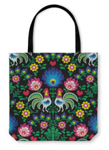 Load image into Gallery viewer, Tote Bag, Polish Folk Art Pattern With Roosters Wzory Lowickie Wycinanka