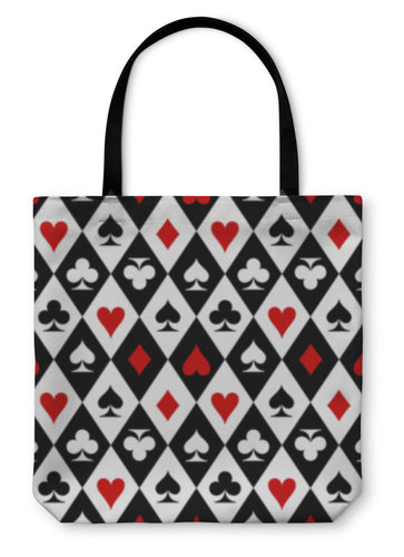 Tote Bag, Playing Cards Suit Symbols Pattern Design