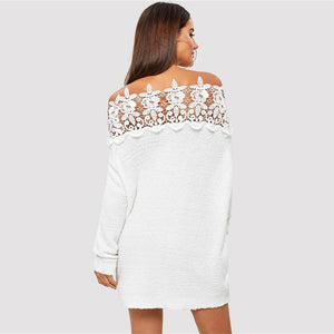 White Floral Lace Insert Sweater