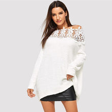 Load image into Gallery viewer, White Floral Lace Insert Sweater