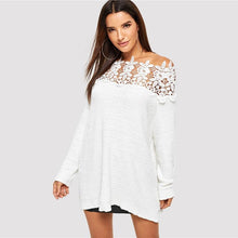 Load image into Gallery viewer, White Floral Lace Insert Sweater